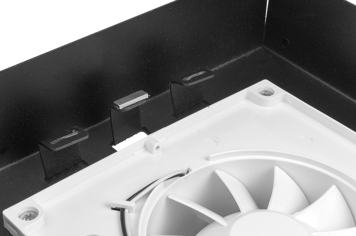 Решетка скрытого монтажа FoZa ПОД ПЛИТКУ 207х207 с вентилятором 100СНК, обратный клапан, таймер+датчик влажности, черная, 100мм