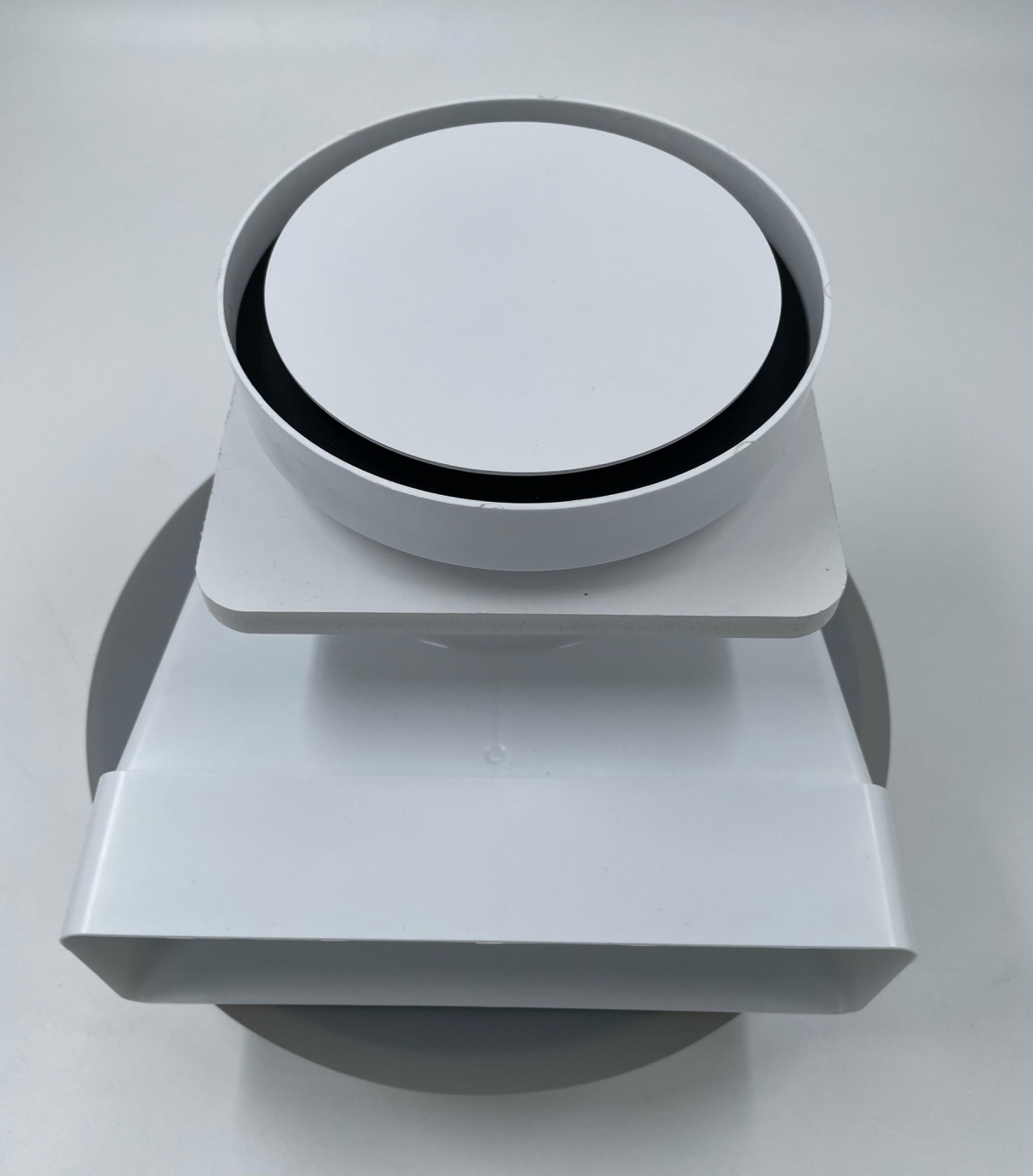 Решетка скрытого монтажа для натяжного потолка FoZa d125мм с вентилятором на шарикоподшипнике с выходом на трубу d100мм